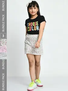 IndiWeaves Girls Pack Of 3 Printed Pure Cotton Skirts