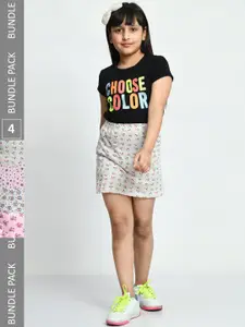 IndiWeaves Girls Pack Of 4 Allover Printed Pure Cotton Mini Skirts