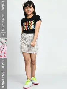 IndiWeaves Girls Pack Of 3 Floral Printed Pure Cotton Straight Skirts