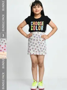 IndiWeaves Girls Pack of 3 Allover Printed Pure Cotton Mini Skirts