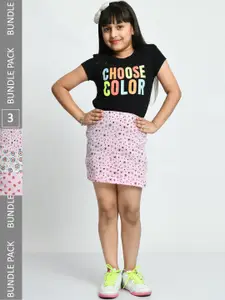 IndiWeaves Girls Pack Of 3 Printed Cotton Straight Above Knee Skirt