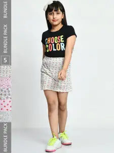 IndiWeaves Girls Pack Of 5 Printed Pure Cotton Mini Length Straight Skirts