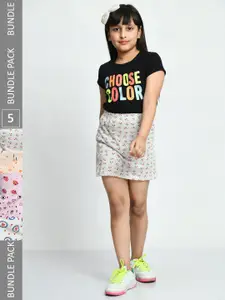 IndiWeaves Girls Pack Of 5 Floral Printed Pure Cotton Straight Skirts