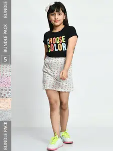 IndiWeaves Girls Pack Of 5 Printed Pure Cotton Mini Straight Skirts