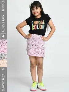 IndiWeaves Girls Pack Of 4 Printed Pure Cotton Above Knee Length Straight Skirts