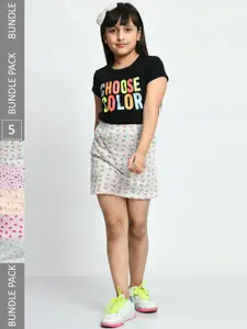 IndiWeaves Girls Pack Of 5 Floral Printed Pure Cotton Straight Skirts