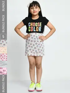 IndiWeaves Girls Pack Of 5 Floral Printed Pure Cotton Straight Skirts
