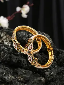 Anouk Set Of 2 Gold-Plated Stone-Studded & Beaded Bangles