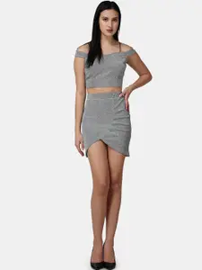 Popwings Shimmer Crop Top With Ruched Skirt