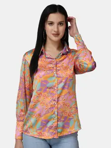 Popwings Classic Floral Printed Satin Casual Shirt