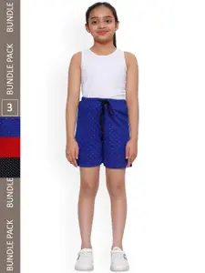 IndiWeaves Girls Pack Of 3 Geometric Printed Pure Cotton Shorts