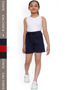 IndiWeaves Girls Pack Of 3 Polka Dots Printed High-Rise Pure Cotton Shorts