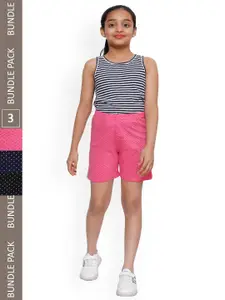 IndiWeaves Girls Pack Of 3 Geometric Printed Pure Cotton Shorts