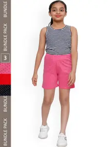 IndiWeaves Girls Pack Of 3 High-Rise Pure Cotton Shorts