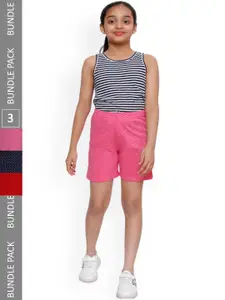 IndiWeaves Girls Pack Of 3 Polka Dots Printed High-Rise Pure Cotton Shorts