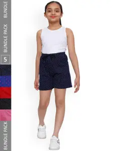 IndiWeaves Girls Pack Of 5 Geometric Printed Pure Cotton Shorts