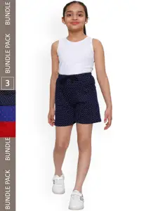 IndiWeaves Girls Pack Of 3 Polka Dots Printed High-Rise Pure Cotton Shorts