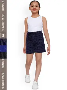 IndiWeaves Girls Pack Of 3 Geometric Printed Pure Cotton Shorts