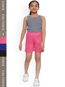 IndiWeaves Girls Pack Of 3 Polka Dots Printed High-Rise Pure Cotton Shorts
