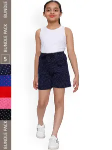 IndiWeaves Girls Pack Of 5 High-Rise Pure Cotton Shorts