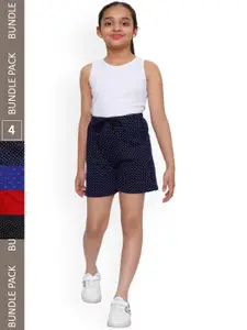 IndiWeaves Girls Pack Of 4 Polka Dots Printed High-Rise Pure Cotton Shorts