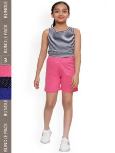 IndiWeaves Girls Pack Of 3 Polka Dot Printed High-Rise Pure Cotton Shorts