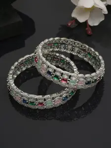 Anouk Set Of 2 Silver-Plated Stone Studded Bangles