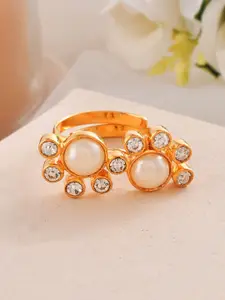 Voylla Gold-Plated Cubic Zirconia-Studded Adjustable Finger Ring