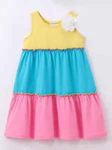 CrayonFlakes Girls Colourblocked Layered Cotton A-Line Dress