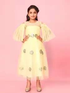 BAESD Girls Embellished Col-Shoulder Sleeves A-Line Maxi Dress