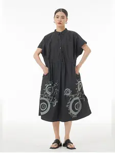 JC Collection Pure Cotton Typography Printed A-Line Midi Dress