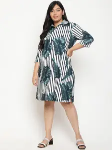 Amydus Plus Size Tropical Printed Shirt Dress