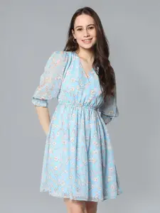 Flying Machine Floral Printed Puff Sleeve Fit & Flare Dress