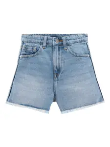 edheads Girls Mid-Rise Washed Cotton Denim Shorts