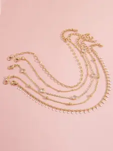 Shining Diva Fashion Set Of 5 Gold-Plated Anklets