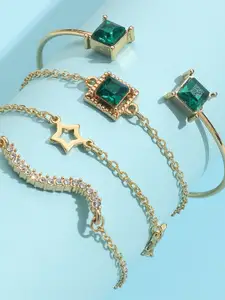 Shining Diva Fashion Women Set Of 4 Crystals Gold-Plated Link Bracelet