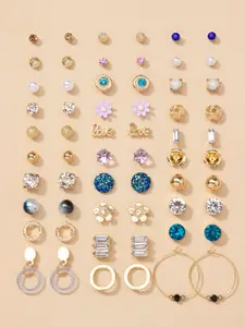 Shining Diva Fashion Set Of 30 Gold-Plated Contemporary Studs Earrings