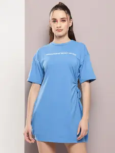 Kook N Keech Typography Print Drop-Shoulder Sleeves T-shirt Mini Dress