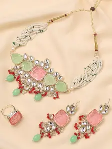 OOMPH Kundan Studded & Beaded Necklace & Earrings Set
