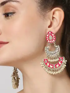 OOMPH Floral Kundan-Studded Chandbalis Earrings