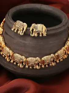 OOMPH Gold-Plated Elephant Design Antique Choker Necklace Set