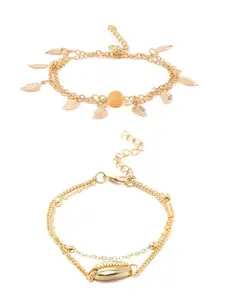 OOMPH Set Of 2 Gold-Plated Layered Anklets
