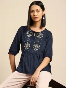 all about you Embroidered Tie-Up Neck Top