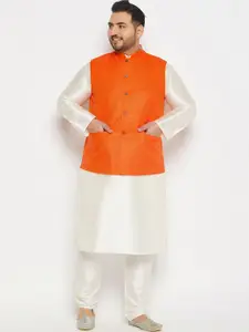 VASTRAMAY Plus Size Mandarin Collar Regular Kurta With Pyjamas & Nehru Jacket