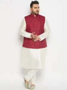 VASTRAMAY Mandarin Collar Kurta & Pyjamas With Nehru Jacket