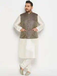 VASTRAMAY Mandarin Collar Kurta & Pyjamas With Nehru Jacket