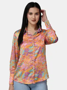 Popwings Classic Floral Printed Satin Casual Shirt
