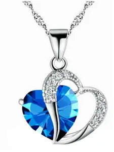 Scintillare By Sukkhi Rhodium-Plated Joint Valentine Heart Crystals Studded Pendant