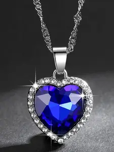 Scintillare By Sukkhi Rhodium-Plated Titanic Valentine Heart Crystals Studded Pendant