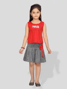 BAESD Girls Typography Printed Top with Skirt